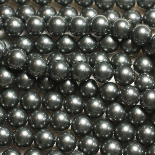 Fil 39cm 46pc env - perles de nacre boules 8mm gris noir