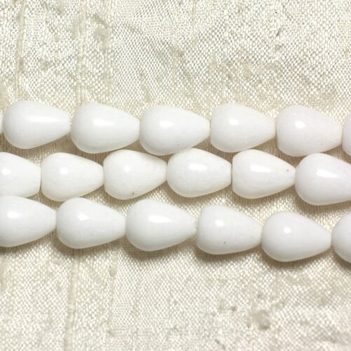 Fil 39cm 28pc env - perles de pierre - jade gouttes 14x10mm blanc
