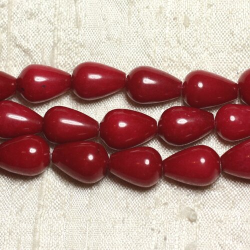 1 fil 39cm perles de pierre - jade gouttes 14x10mm rouge