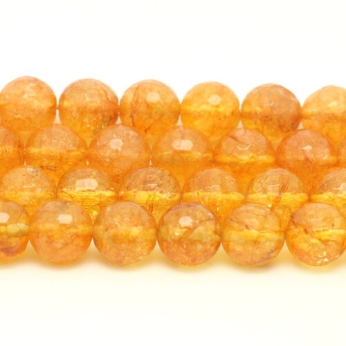 Fil 39cm 36pc environ - perles pierre citrine boules facettées 10mm jaune orange