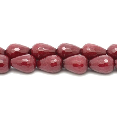 Fil 39cm 26pc env - perles de pierre - jade gouttes facettées 14x10mm rouge bordeaux