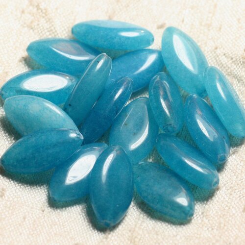 Fil 39cm 19pc environ - perles pierre - jade ovales marquise riz 20x10mm bleu azur turquoise