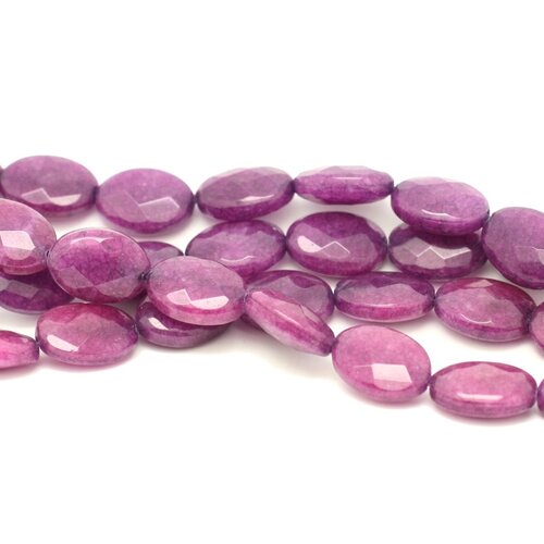 Fil 39cm 27pc env - perles de pierre - jade ovales facettés 14x10mm violet fuchsia