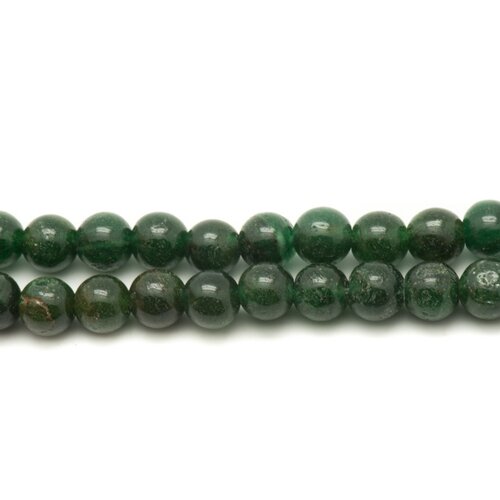 Fil 39cm 48pc env - perles de pierre - jade vert foncé boules 8mm