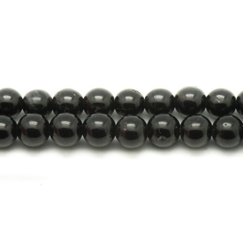 Fil 39cm 37pc env - perles de pierre - tourmaline noire boules 10mm