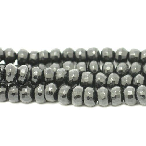 Fil 39cm 75pc env - perles pierre - jade rondelles facettées 8x5mm gris noir anthracite