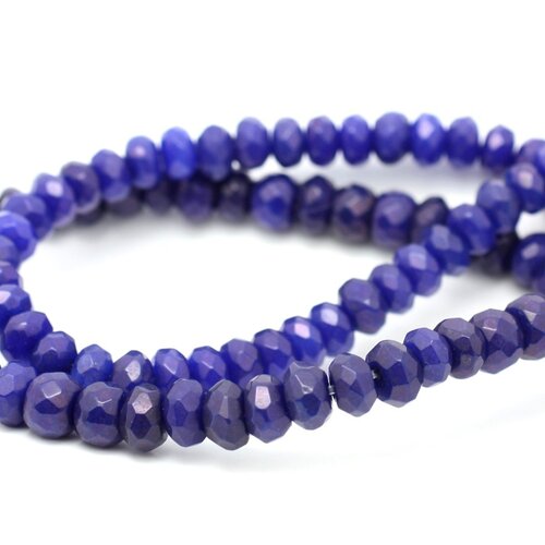 Fil 39cm 75pc env - perles pierre - jade rondelles facettées 8x5mm bleu nuit roi opaque