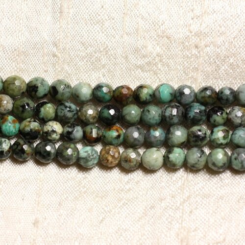 Fil 39cm 63pc env - perles de pierre - turquoise d'afrique boules facettées 6mm