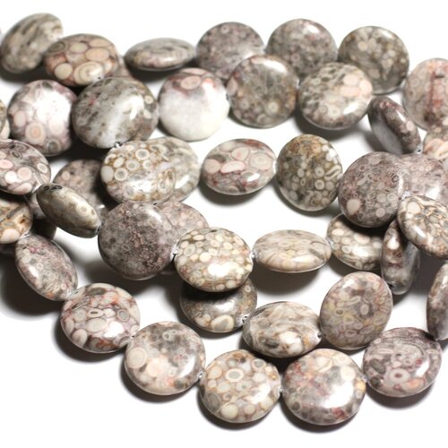 Fil 39cm 22pc env - perles de pierre - jaspe océan fossile palets 18mm