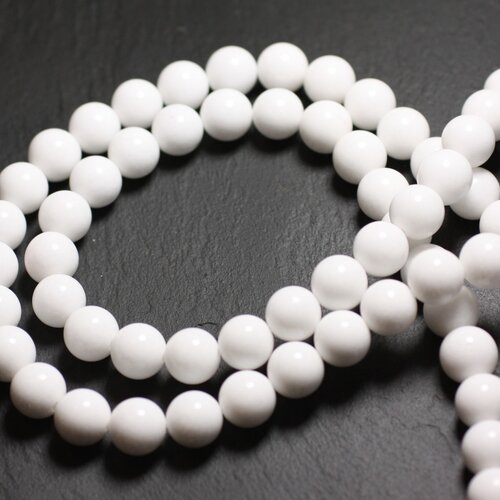 Fil 39cm 63pc env - perles de pierre - jade boules 6mm blanc opaque