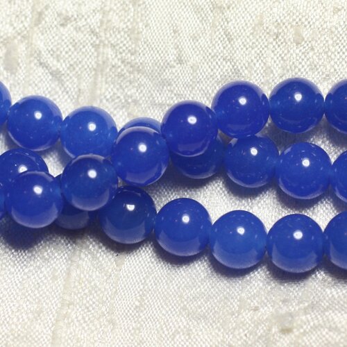 Fil 39cm 37pc env - perles de pierre - jade boules 10mm bleu roi