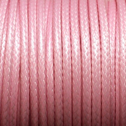 Bobine 38 metres env - fil corde cordon coton ciré 3mm rose clair poudre bonbon pastel