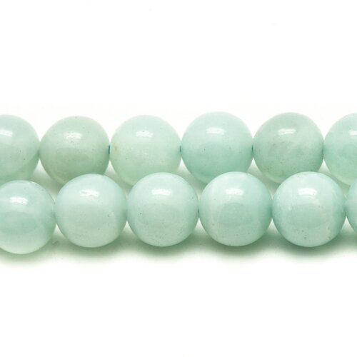 Fil 39cm 31pc environ - perles pierre amazonite boules 12mm bleu clair turquoise pastel