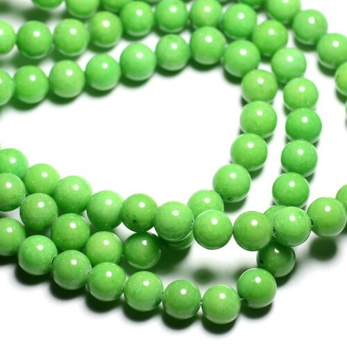 Fil 39cm 48pc env - perles de pierre - jade boules 8mm vert pomme