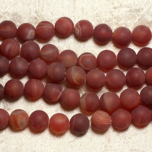 Fil 39cm 36pc env - perles de pierre - agate rouge mat givré boules 10mm