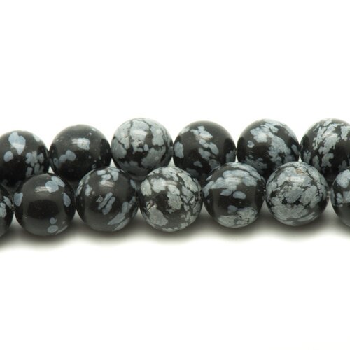 Fil 39cm 93pc env - perles de pierre - obsidienne flocon mouchetée boules 4mm