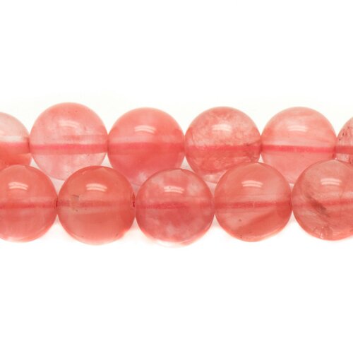 Fil 39cm 60pc env - perles pierre - quartz cerise boules 6mm rose corail peche