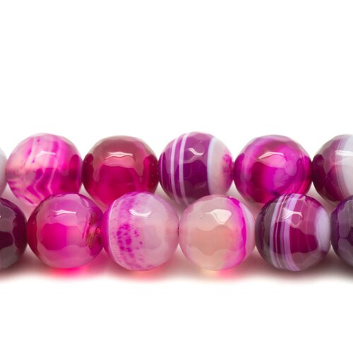 Fil 39cm 63pc environ - perles pierre agate boules facettées 6mm rose fuchsia magenta violet