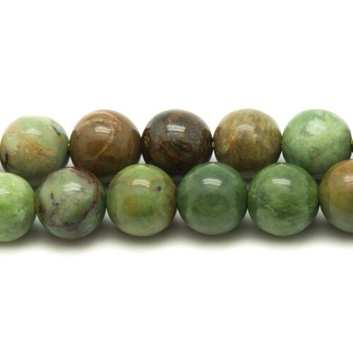Fil 39cm 57pc env - perles pierre - opale verte boules 6mm vert kaki marron