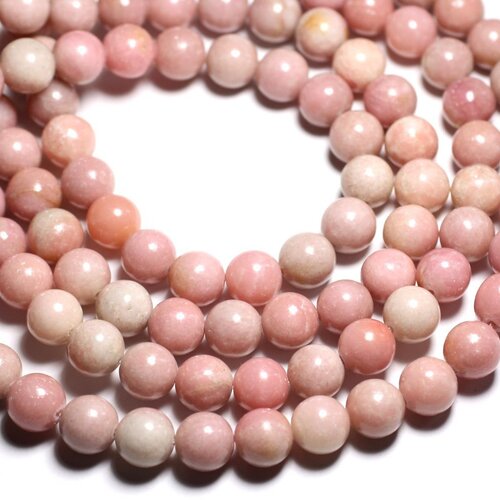 Fil 39cm 33pc env - perles de pierre - opale rose boules 12mm