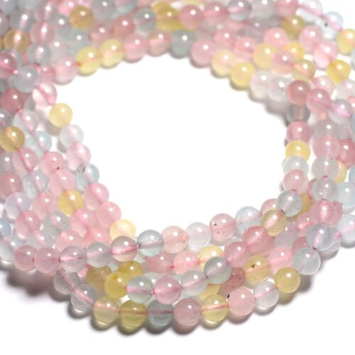 Fil 39cm - perles de pierre - jade boules 6mm multicolore pastel rose jaune bleu