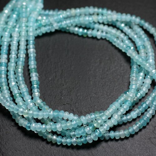 Fil 39cm 145pc environ - perles pierre - jade rondelles facettées 4x2mm bleu clair turquoise