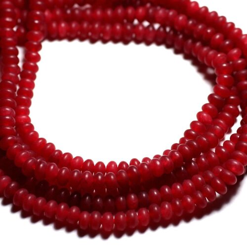 Fil 39cm 114pc env - perles de pierre - jade rondelles 5x3mm rouge cerise mat