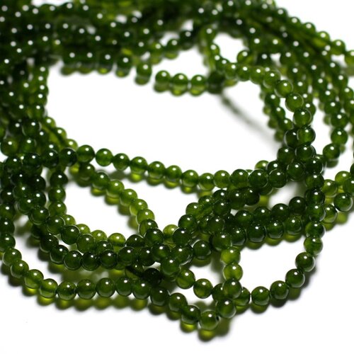 Fil 39cm - perles de pierre - jade boules 4mm vert olive