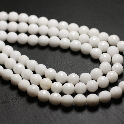 63pc env. perles de pierre - jade boules facettées 6mm blanc opaque