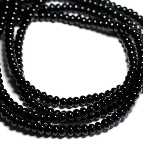 Fil 39cm 100pc env - perles de pierre - onyx noir rondelles 6x4mm