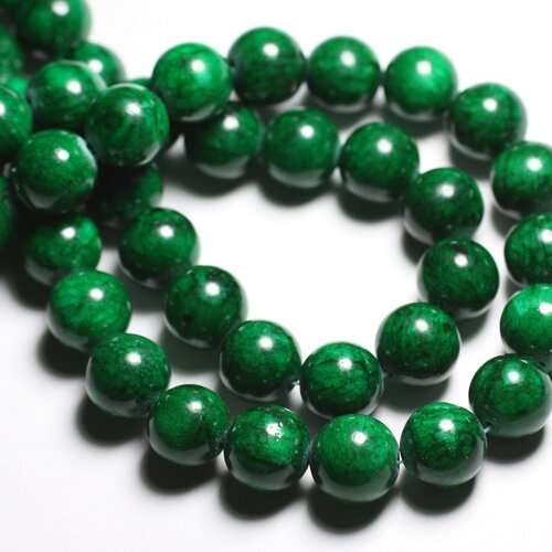 Fil 39cm 28pc env - perles de pierre - jade boules 14mm vert empire