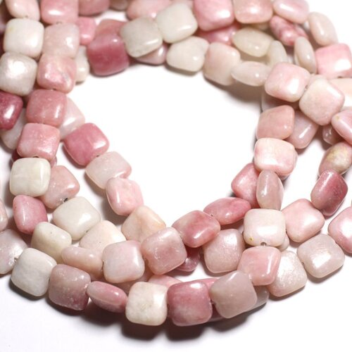 Fil 39cm - perles de pierre - opale rose carrés 12mm