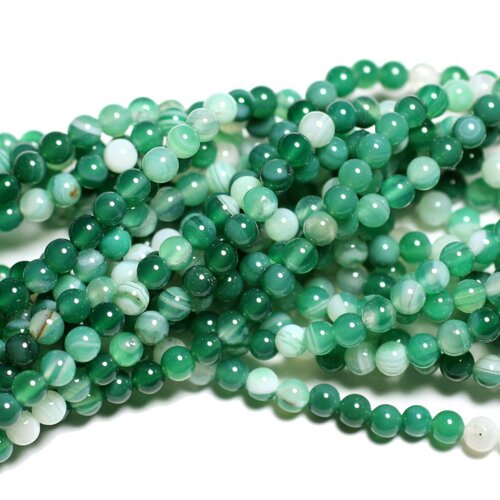 Fil 39cm 92pc env - perles de pierre - agate verte boules 4mm