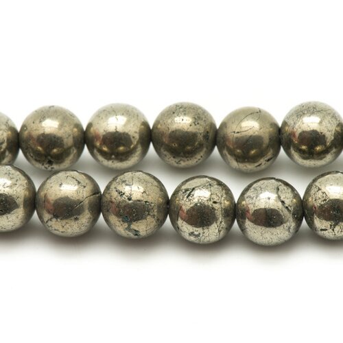 Fil 39cm 63pc env - perles pierre - pyrite boules 6mm gris or doré