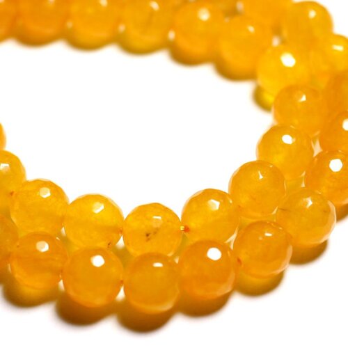 Fil 39cm 37pc env - perles de pierre - jade boules facettées 10mm jaune orange