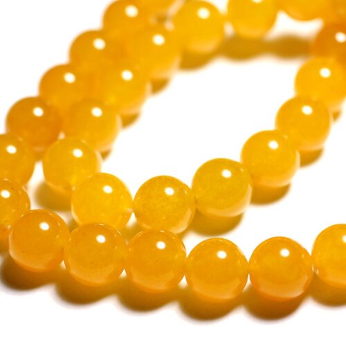 Fil 39cm 32pc env - perles de pierre - jade boules 12mm jaune orange