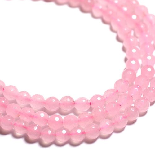 Fil 39cm 61pc env - perles de pierre - jade boules facettées 6mm rose clair