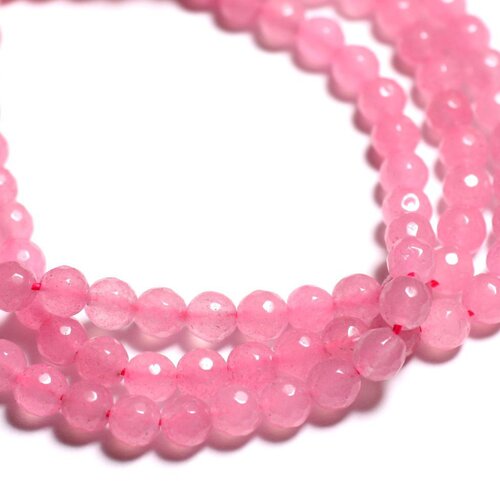 Fil 39cm 63pc env - perles de pierre - jade boules facettées 6mm rose bonbon