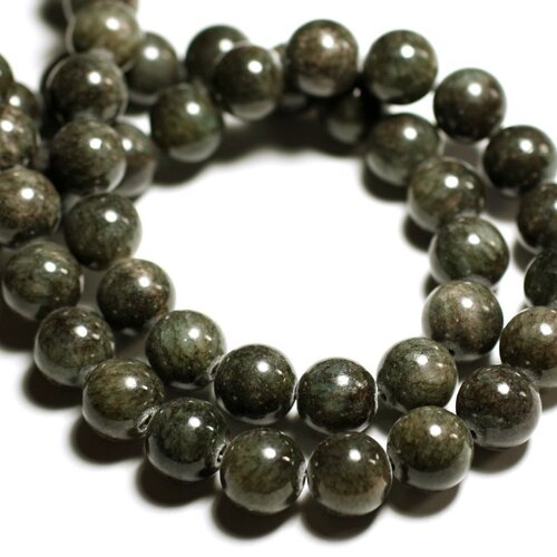Fil 39cm 32pc env - perles de pierre - jade boules 12mm gris vert kaki