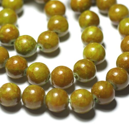 Fil 39cm 40pc env - perles de pierre - jade boules 10mm vert jaune orange