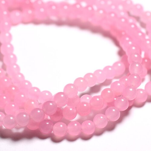 Fil 39cm 61pc env - perles de pierre - jade boules 6mm rose bonbon