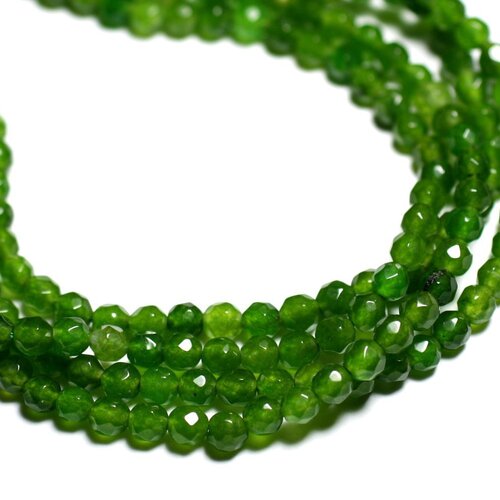 Fil 39cm 92pc env - perles de pierre - jade boules facettées 4mm vert olive