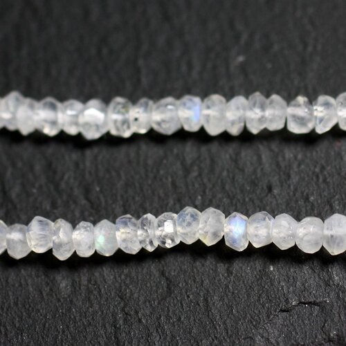 Fil 34cm 155pc env - perles pierre de lune arc en ciel rondelles facettées 3-4mm blanc bleu reflets