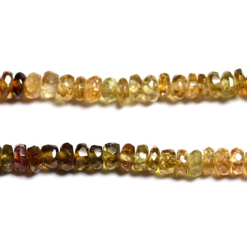 Fil 32cm 170pc env - perles pierre - petro tourmaline rondelles facettées 3-4mm jaune ocre marron vert kaki