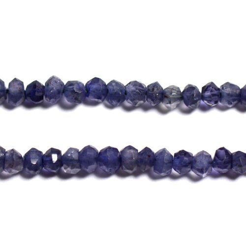 Fil 33cm 140pc env - perles pierre - iolite cordiérite rondelles facettées 2-5mm bleu violet gris indigo