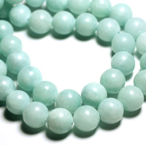 Fil 39cm 39pc env - perles de pierre - jade boules 10mm vert clair turquoise