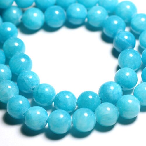 Fil 39cm 33pc env - perles de pierre - jade boules 12mm bleu turquoise