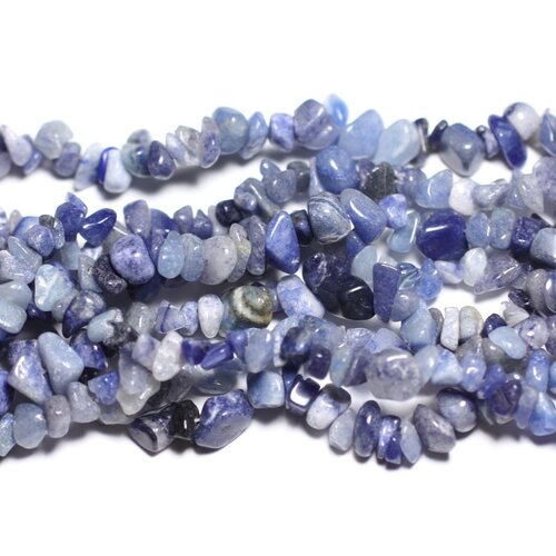 Fil 89cm 240pc env - perles de pierre - aventurine bleue rocailles chips 5-10mm
