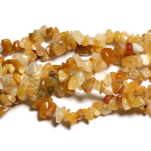 Fil 85cm 240pc env - perles pierre - jade blanc jaune orange rocailles chips 5-10mm