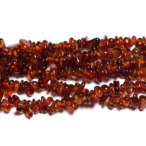 Fil 89cm 440pc env - perles de pierre - grenat orange rocailles chips 3-7mm